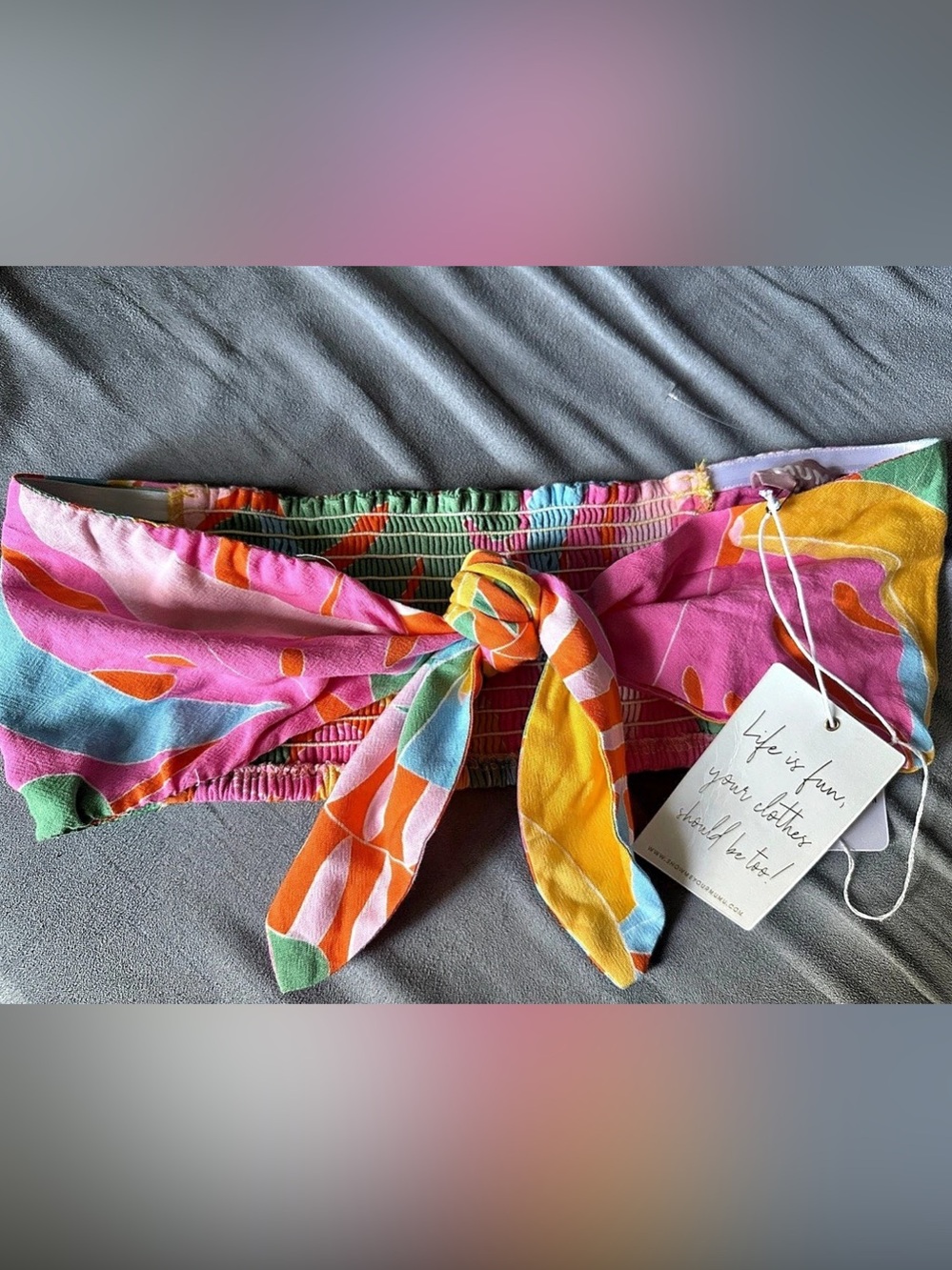 Mumu Colorful Smocked Cropped/Bra Top Size Small NWT